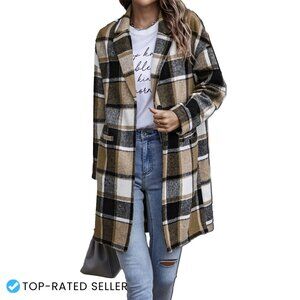 Plaid Shacket Jacket Wool Blend Trench Coat Oversized Chic Fall Winter Casual